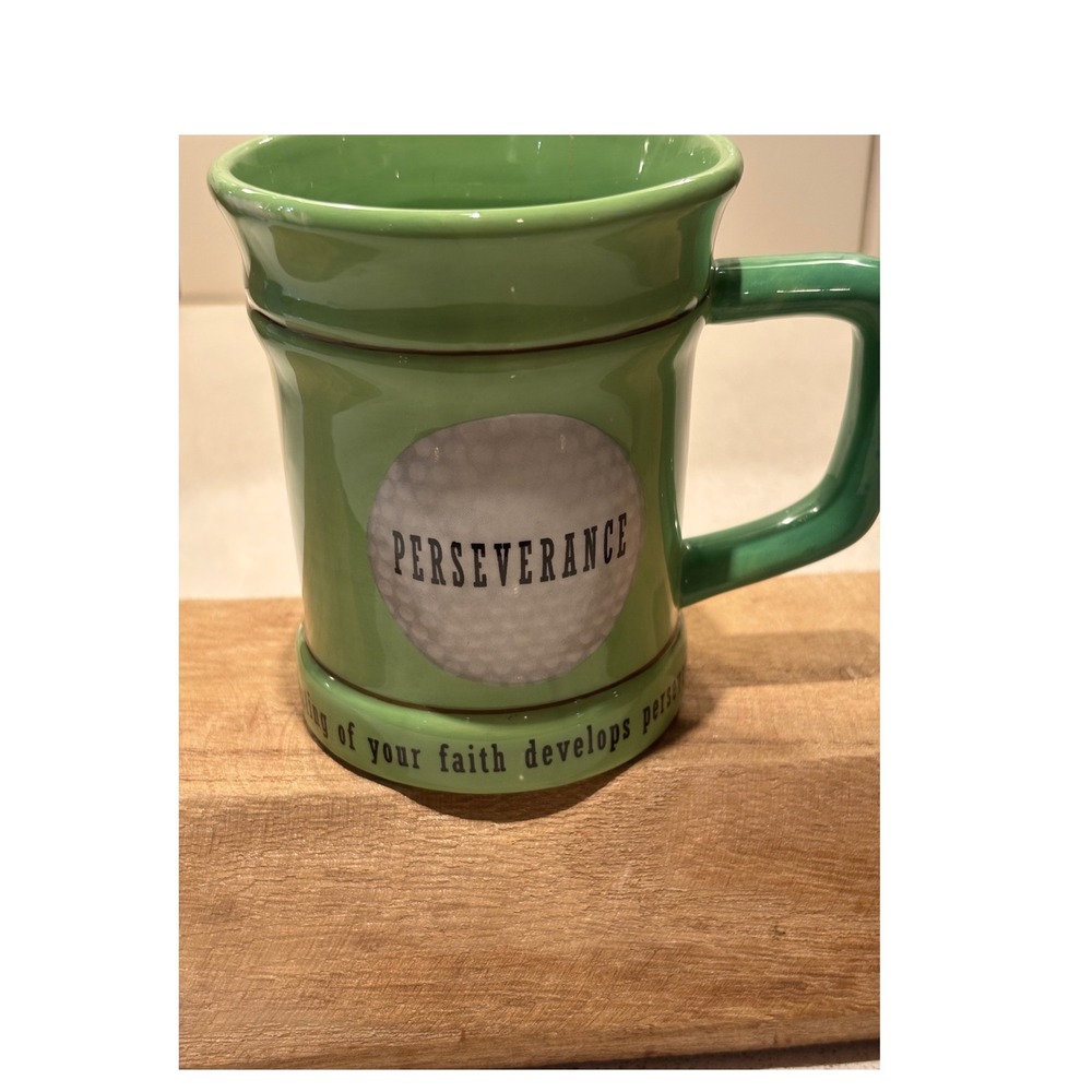 Faith at Home Perseverance Golf Mug Green James 1:3 Scripture Coffee Cup